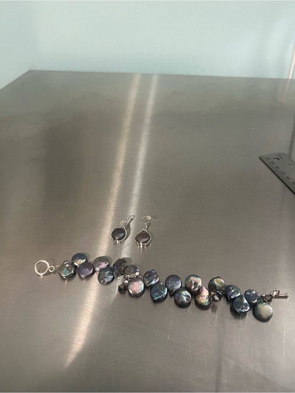 Freshwater Peacock Pearl Bracelet and Earrings Set in Sterling Silver